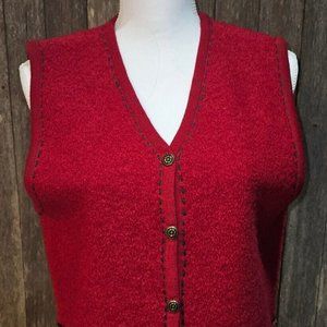 Vintage Alps 100% Wool Red Vest w/Scandinavian Design, Sz L, Excellent
